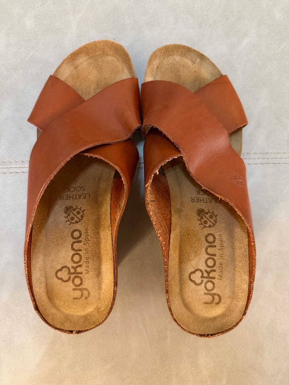 Yokono Spain Brown Leather Criss Cross Cork Sandals Women’s 7.5